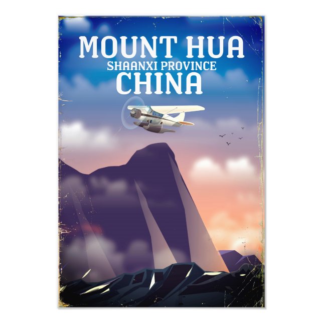 Mount Hua Kina vintage flygplansaffisch Fototryck (Framsidan)