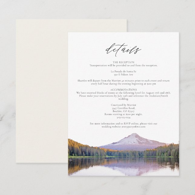MOUNT HUVA Watercolor Bröllop-informationskort Inbjudningar (Fram/baksida)