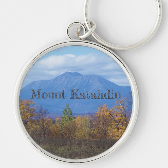 Mount Katahdin Rund Silverfärgad Nyckelring (Framsidan)