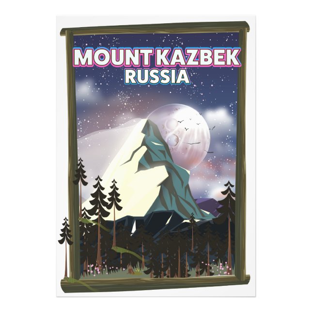 Mount Kazbek rysk reseposter. Fototryck (Framsidan)