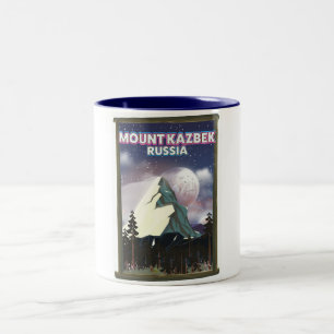 Mount Kazbek rysk reseposter. Två-Tonad Mugg