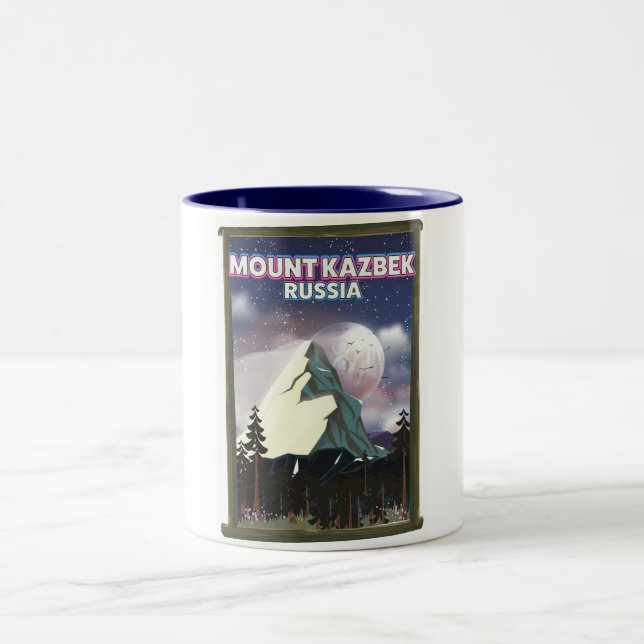 Mount Kazbek rysk reseposter. Två-Tonad Mugg (Center)
