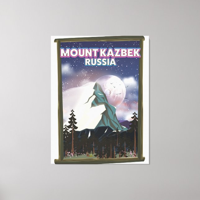 Mount Kazbek rysk resereseaffisch. Canvastryck (Framsida)