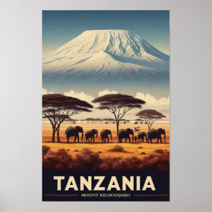 Mount Kilimanjaro Safari - Vintage Tanzania Travel Poster