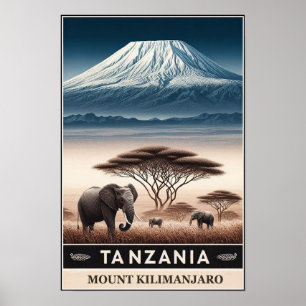 Mount Kilimanjaro Safari - Vintage Tanzania Travel Poster