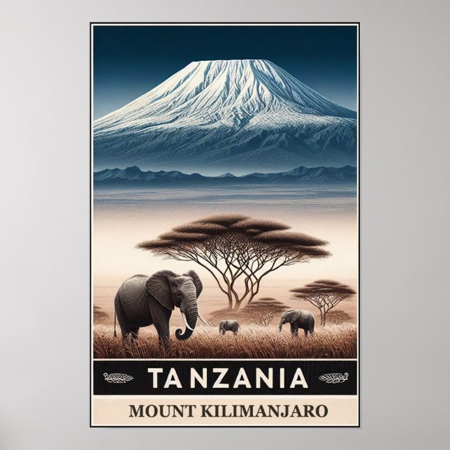 Mount Kilimanjaro Safari - Vintage Tanzania Travel Poster (Framsidan)