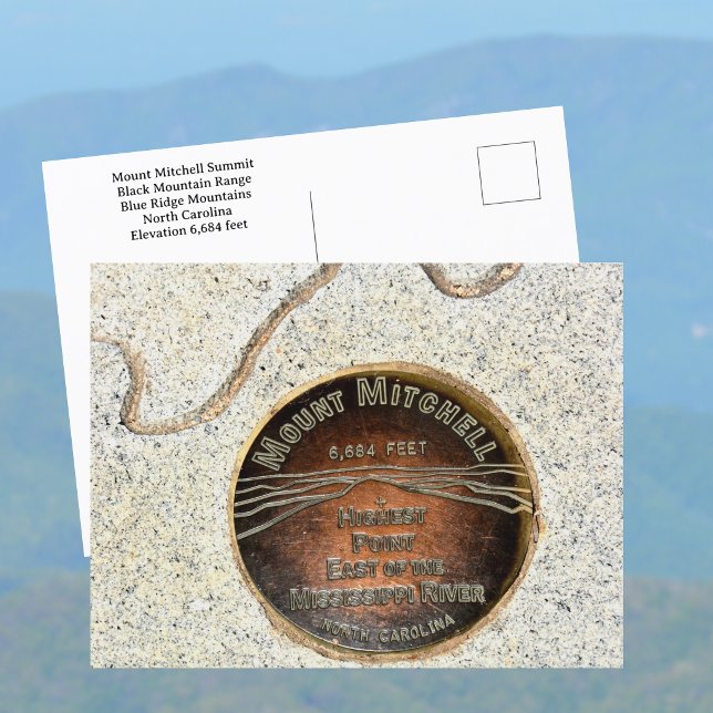 Mount Mitchell Summit Markör Black Mountains NC Vykort (Skapare uppladdad)