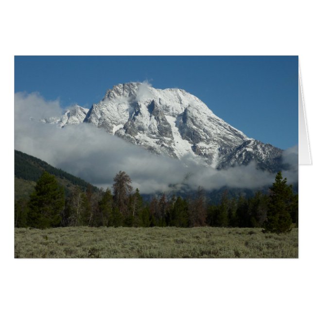 Mount Moran och Clouds i Grand Teton OBS Kort (Framsidan Horizontal)