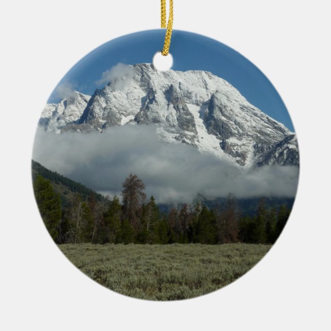 Mount Moran och moln vid Grand Teton Julgransprydnad Keramik (Framsidan)