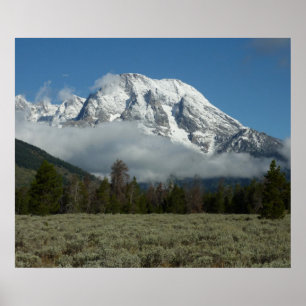 Mount Moran och moln vid Grand Teton Poster