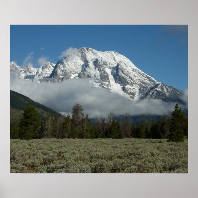 Mount Moran och moln vid Grand Teton Poster (Framsidan)