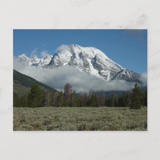 Mount Moran och moln vid Grand Teton Vykort (Framsida)