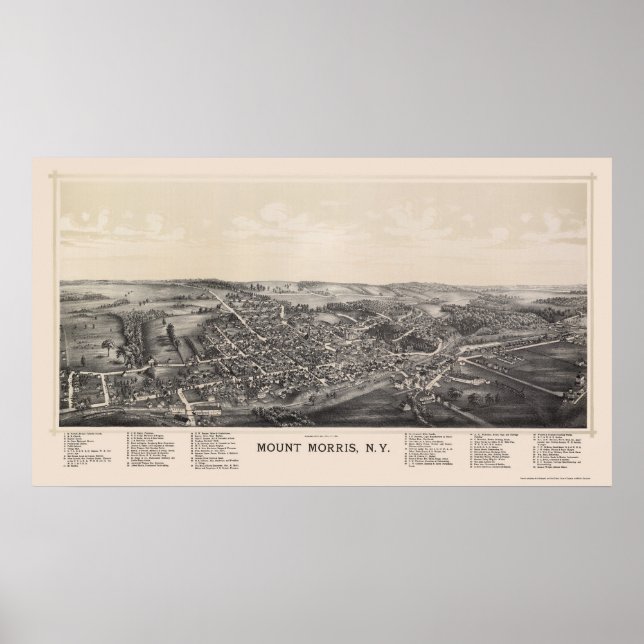 Mount Morris, NY Panoramic Karta - 1893 Poster (Framsidan)