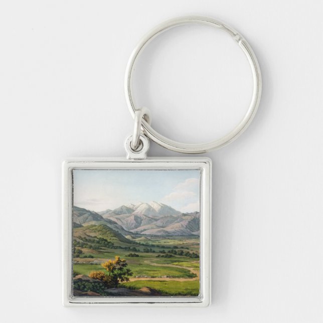 Mount Olympus, som sett mellan Larissa och babaen, Fyrkantig Silverfärgad Nyckelring (Framsidan)