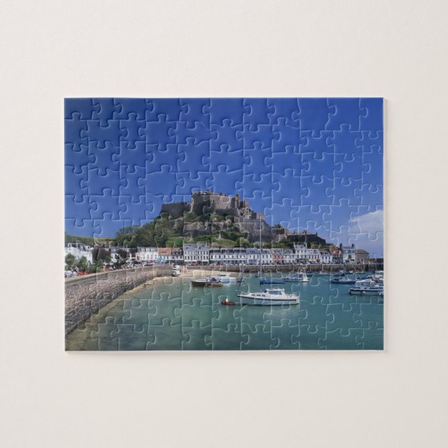 Mount Orgueil Castle and harbor, Gorey, Jersey Pussel (Horisontell)