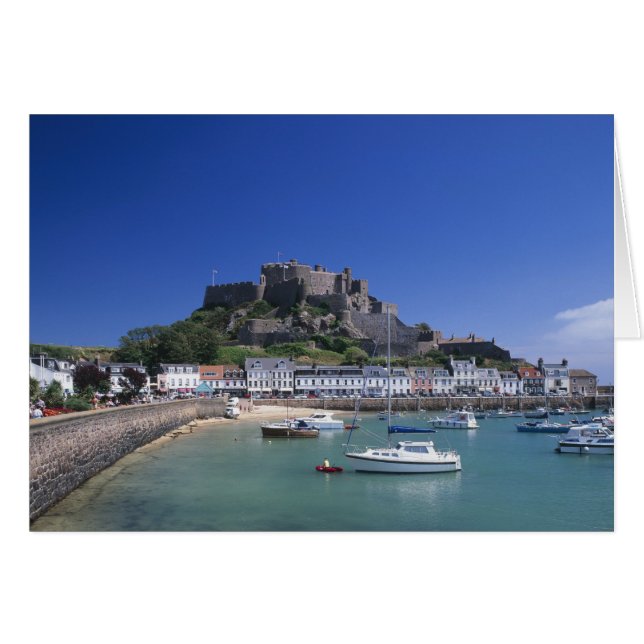 Mount Orgueil slott och hamn, Gorey, Jersey Hälsningskort (Framsidan Horizontal)