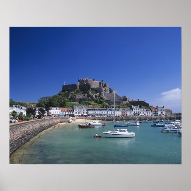 Mount Orgueil slott och hamn, Gorey, Jersey Poster (Framsidan)