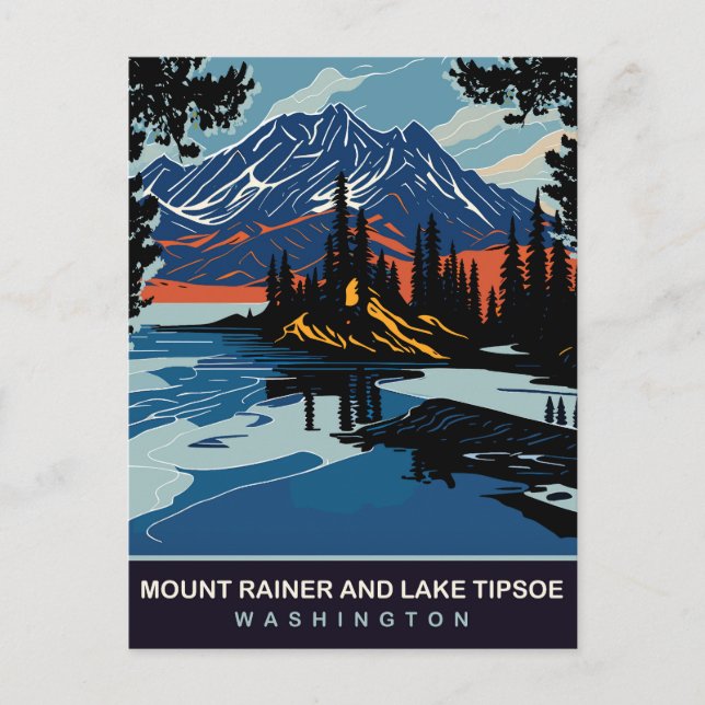 Mount Rainer och Lake Tipsoe, WA, Resa Vykort (Framsida)