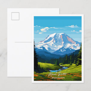 Mount Rainer Washington konst reseskiss Vykort