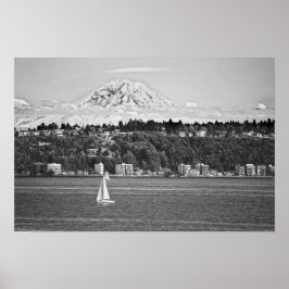 Mount Rainier från Puget Sound, Seattle Washington Poster