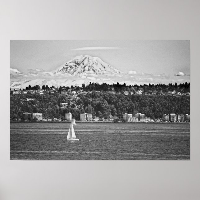 Mount Rainier från Puget Sound, Seattle Washington Poster (Framsidan)