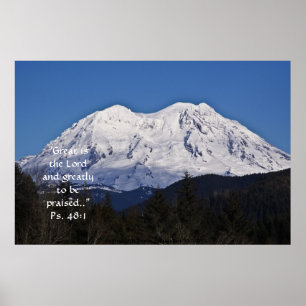 Mount Rainier i Verse för vintertryck w/Scripture Poster