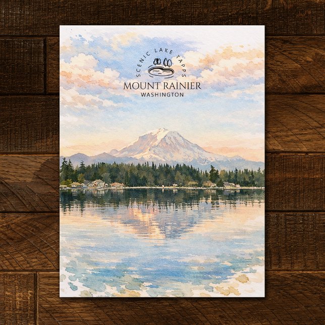 Mount Rainier, Lake Tapps, Washington | Akvarell Vykort (Mount Rainier, Lake Tapps, Washington Postcard)