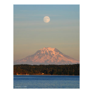 Mount Rainier med fullmånen Fototryck