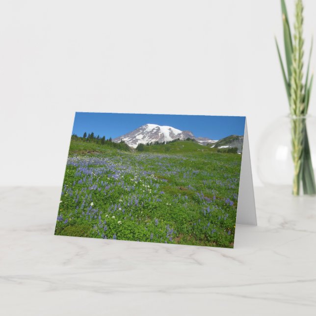 Mount Rainier med lila lupiner Kort (Framsida)