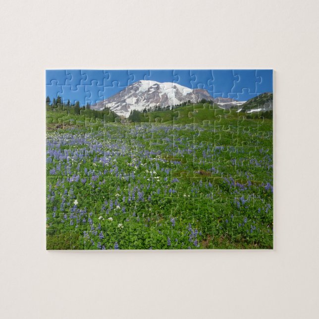 Mount Rainier med lila lupiner Pussel (Horisontell)