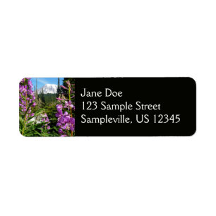 Mount Rainier Mellan Lila Phlox Blommor Returadress Etikett