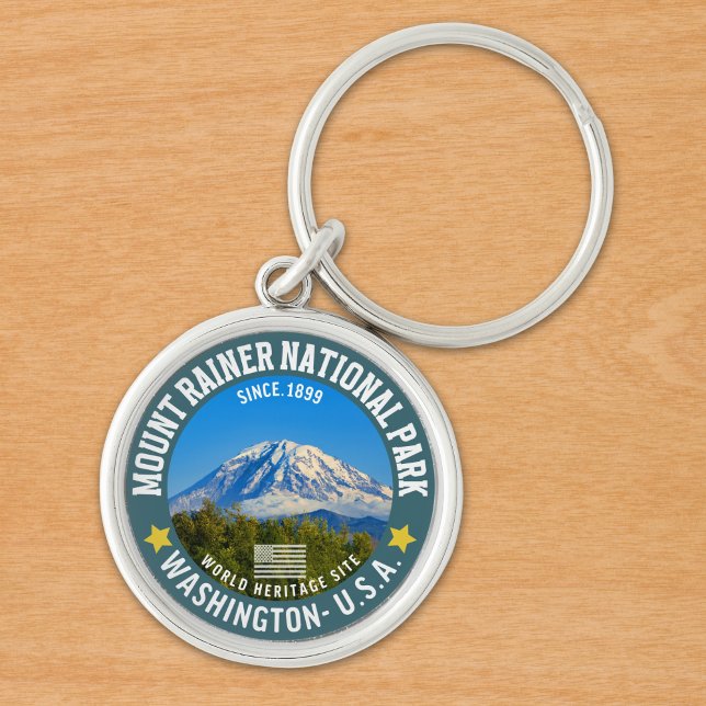 Mount Rainier National Park – Adventure Souvenir Rund Silverfärgad Nyckelring (Skapare uppladdad)