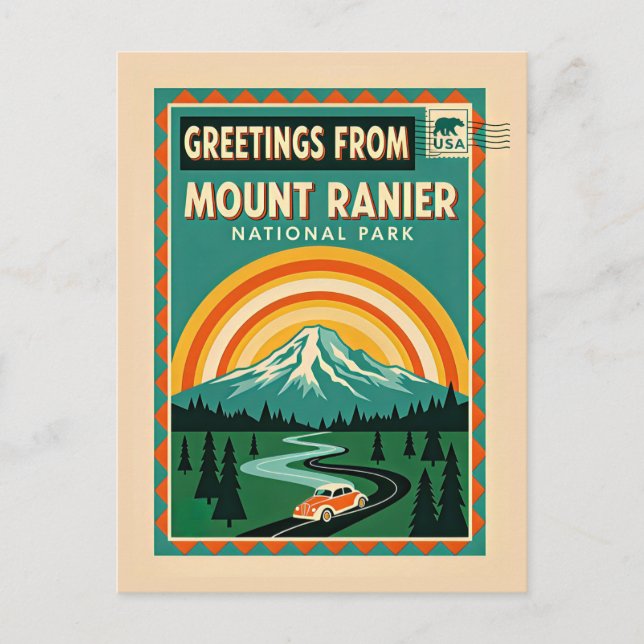 Mount Rainier National Park Retro Vykort (Framsida)
