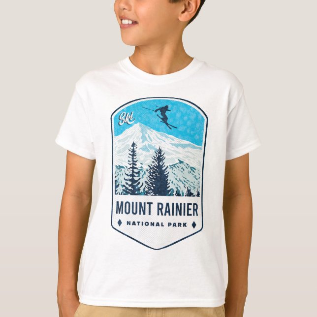 Mount Rainier National Park Ski Badge T Shirt (Framsida)