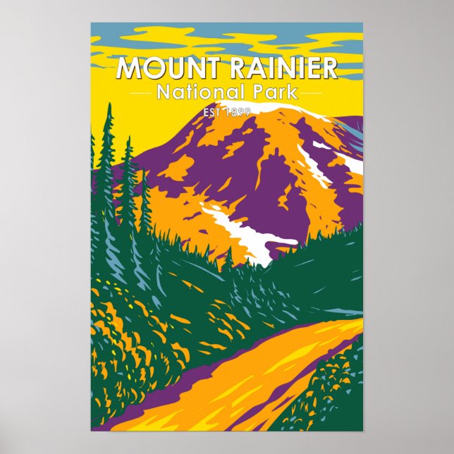 Mount Rainier National Park Washington Retro Poster (Framsidan)