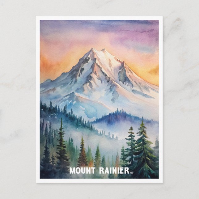 Mount Rainier National Park Watercolor Painting Vykort (Framsida)
