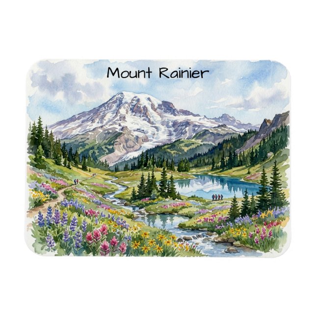 Mount Rainier Nationalpark Akvarellkonst Magnet (Horisontell)