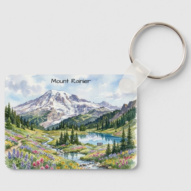 Mount Rainier Nationalpark Akvarellkonst Nyckelring (Framsida)