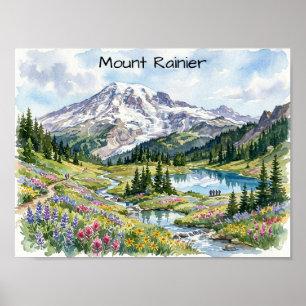 Mount Rainier Nationalpark Akvarellkonst Poster