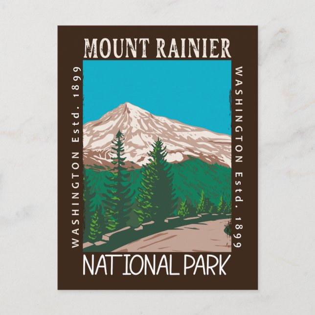 Mount Rainier Nationalpark Förfallen Vintage-Desig Vykort (Framsida)