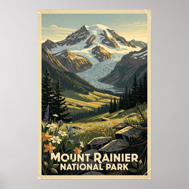 Mount Rainier Nationalpark Retro Poster (Framsidan)