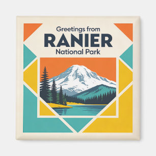 Mount Rainier Nationalpark Retro vykort Magnet