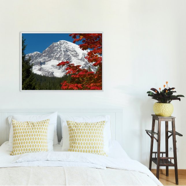 Mount Rainier och Höst löv Fototryck (In Situ Framed)
