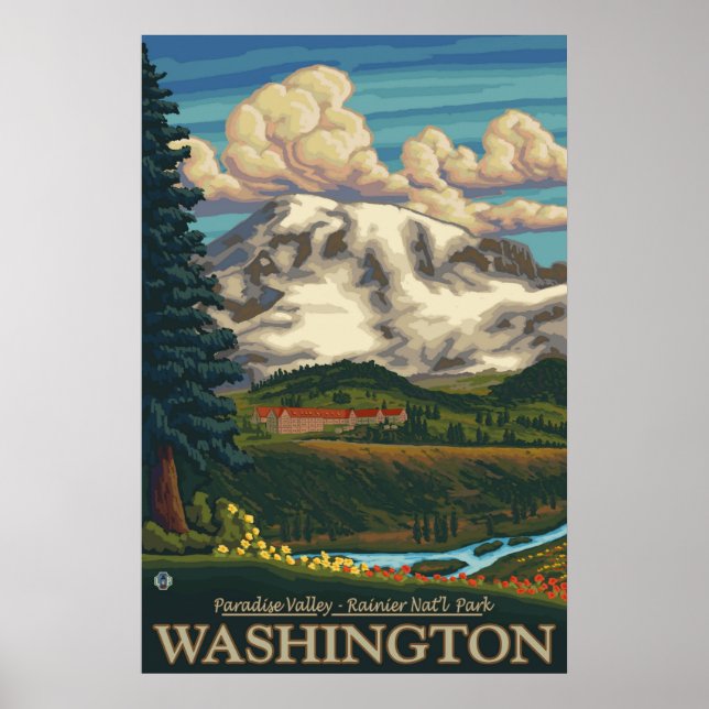 Mount Rainier - Paradise Inn Lodge - Travel Poster (Framsidan)