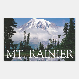 Mount Rainier Reflektion i en fjälldamm Rektangulärt Klistermärke