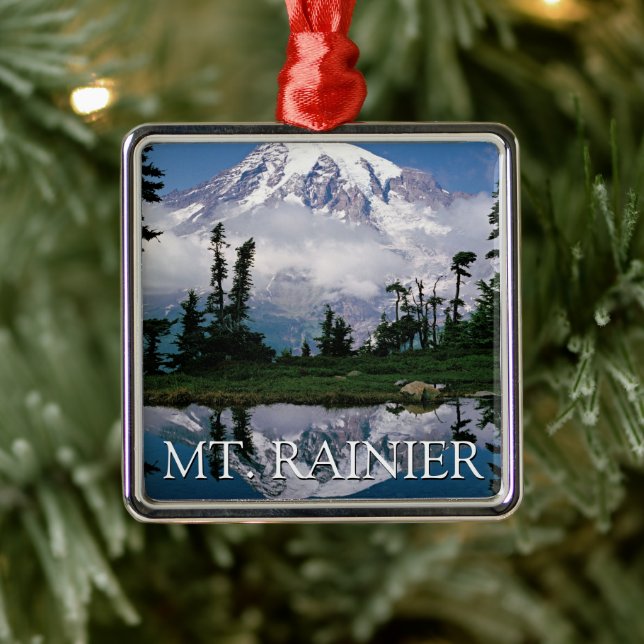 Mount Rainier | Reflexion i en fjälldamm Julgransprydnad Metall (Träd)
