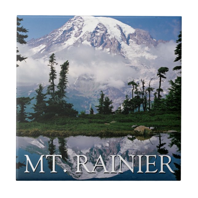 Mount Rainier | Reflexion i en fjälldamm Kakelplatta (Framsidan)