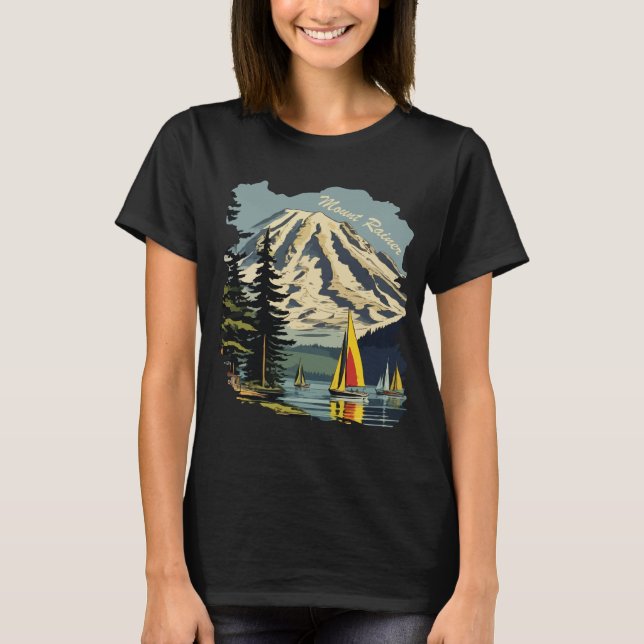 Mount Rainier Segelbåt Blå Resa T Shirt (Framsida)