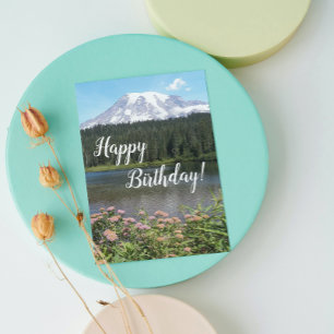 Mount Rainier Sjö och Flowers Photo Birthday Kort
