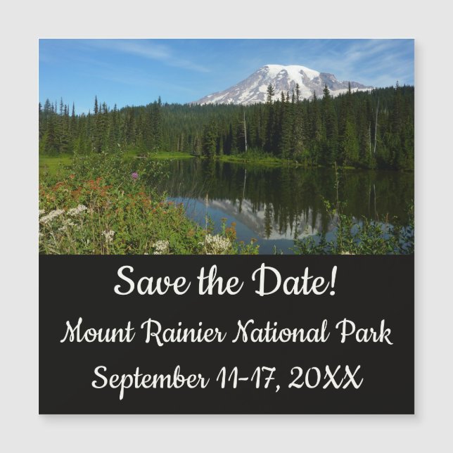 Mount Rainier sjöreflektion med vilda blommor (Framsida)